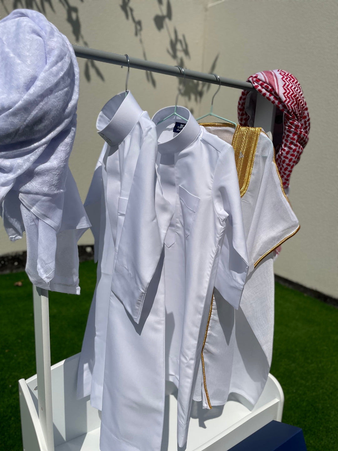 Deluxe Baby Boy Thobe Gift Set | White Bisht 0-12 Months - 4 Items