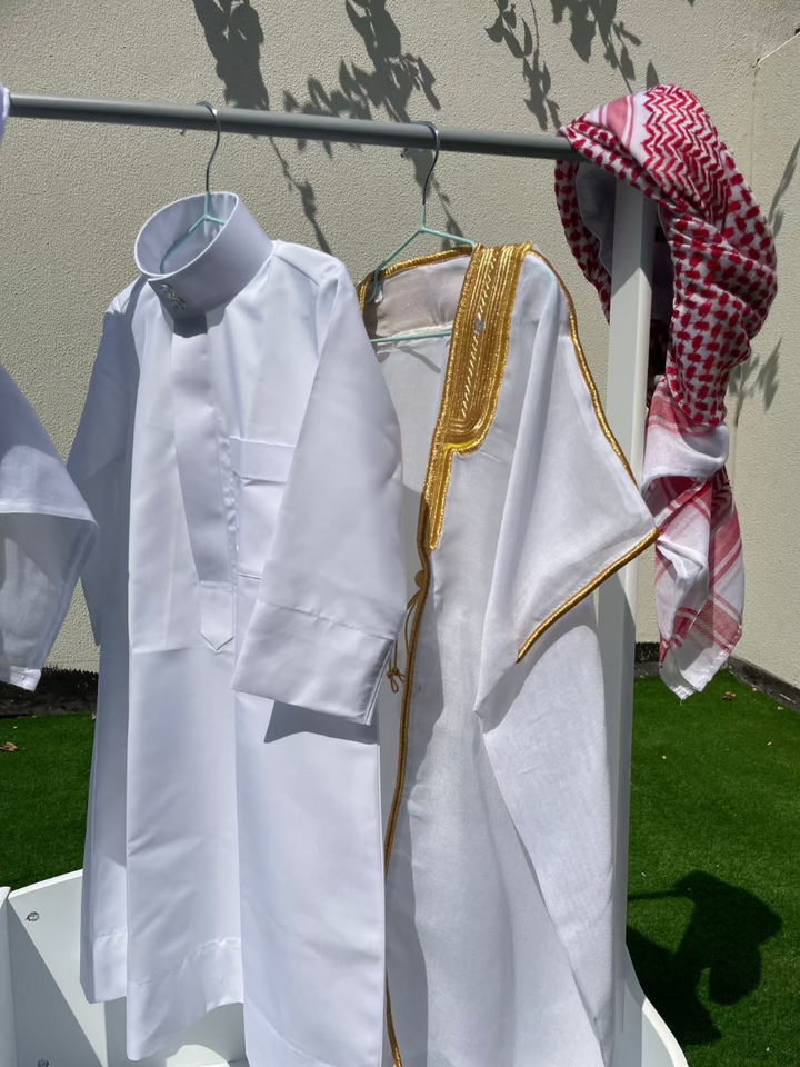 Deluxe Baby Boy Thobe Gift Set | White Bisht 0-12 Months - 4 Items