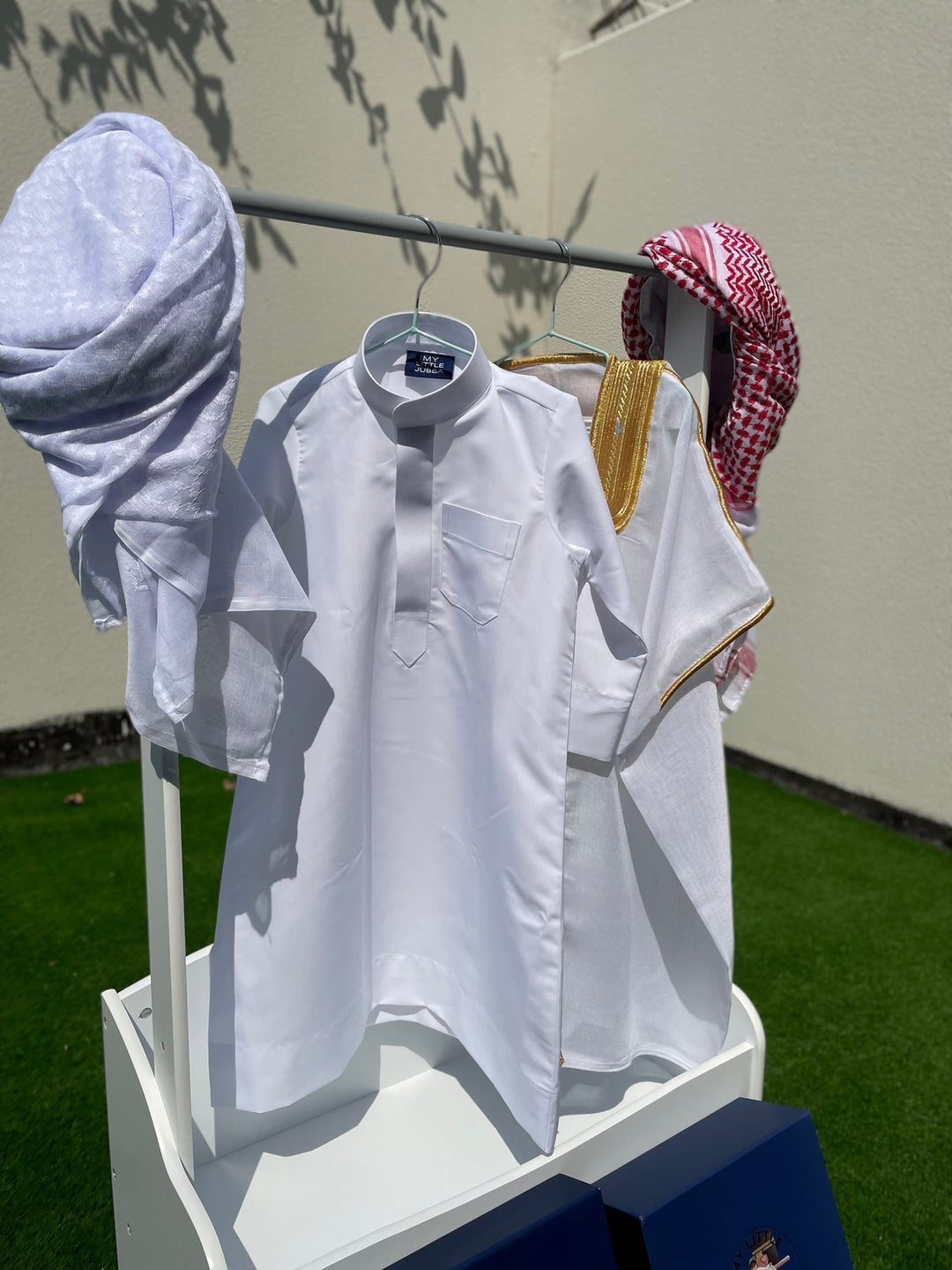 Deluxe Baby Boy Thobe Gift Set | White Bisht 0-12 Months - 4 Items