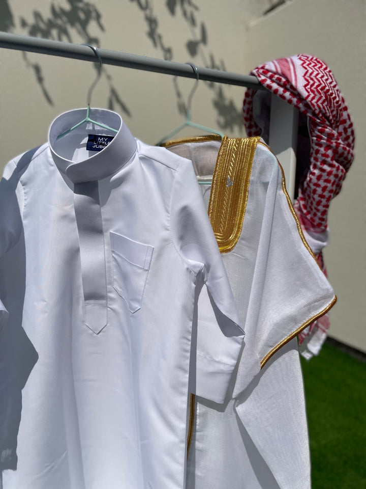Deluxe Baby Boy Thobe Gift Set | White Bisht 0-12 Months - 4 Items
