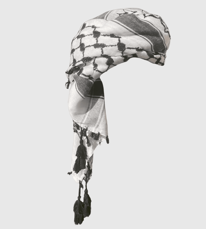 Mens Ready Made Black & White Arab Hat Shemagh Keffiyeh with Tassel