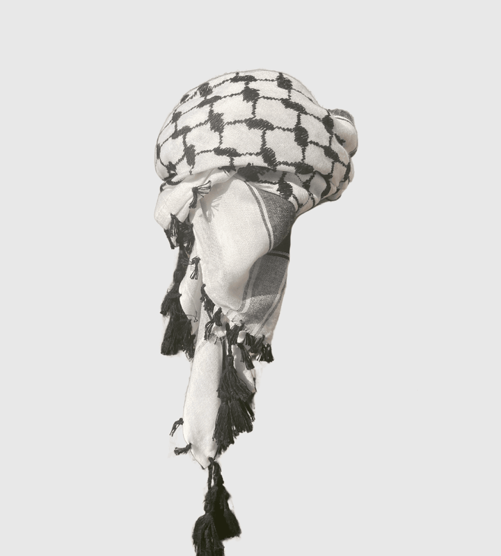 Mens Ready Made Black & White Arab Hat Shemagh Keffiyeh with Tassel
