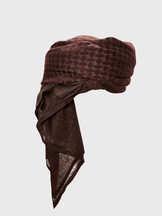 Mens Ready Made Burgundy Red & Brown Arab Hat Shemagh Keffiyeh