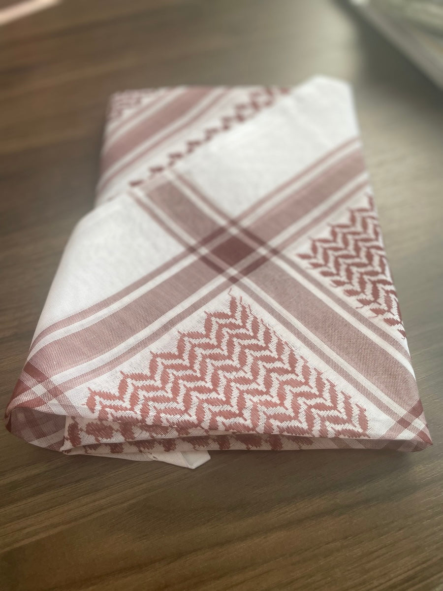 Burgundy Brown and White Unisex Luxury Shemagh Keffiyeh Scarf