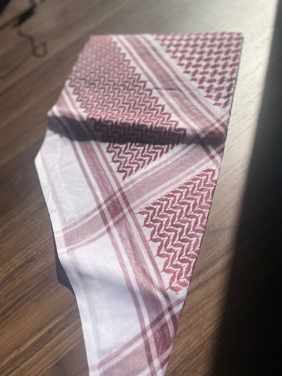 Burgundy Red and White Unisex Luxury Shemagh Keffiyeh Scarf