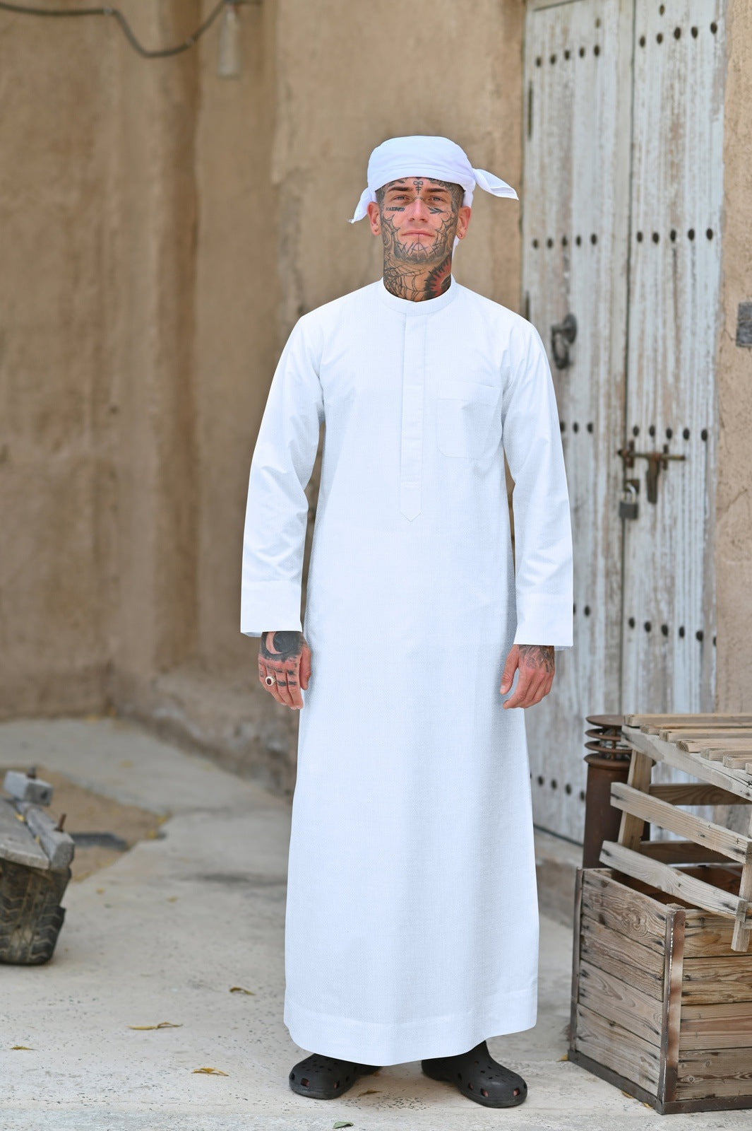 Mens White Cashmere Wool Kuwaiti Thobe-LOOSE-2024-05-16