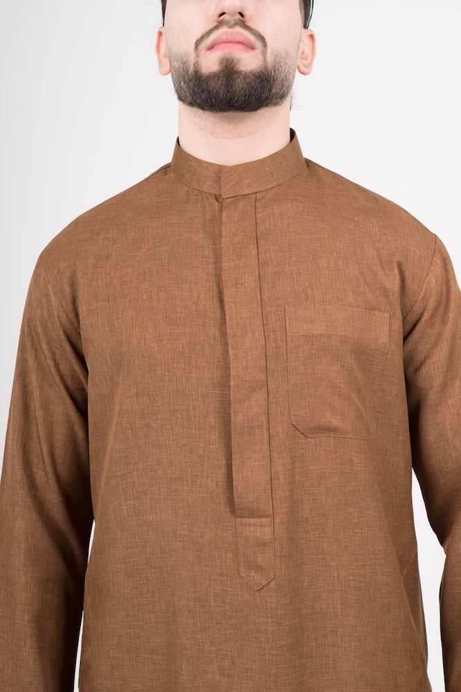 Mens Caramel Brown Semiramis Kuwaiti Thobe
