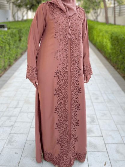 Coral Beige Abaya with Intricate Detailing