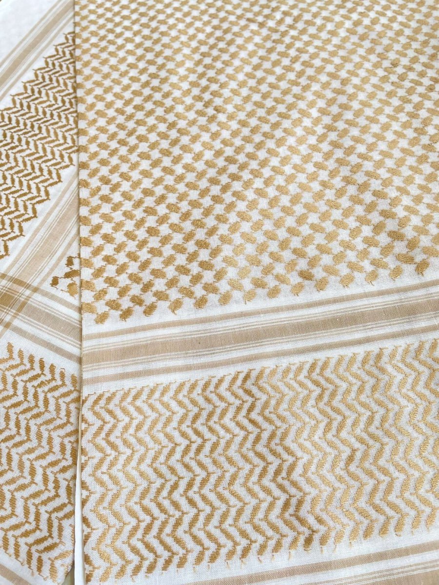 Unisex Golden Brown and White Keffiyeh Scarf