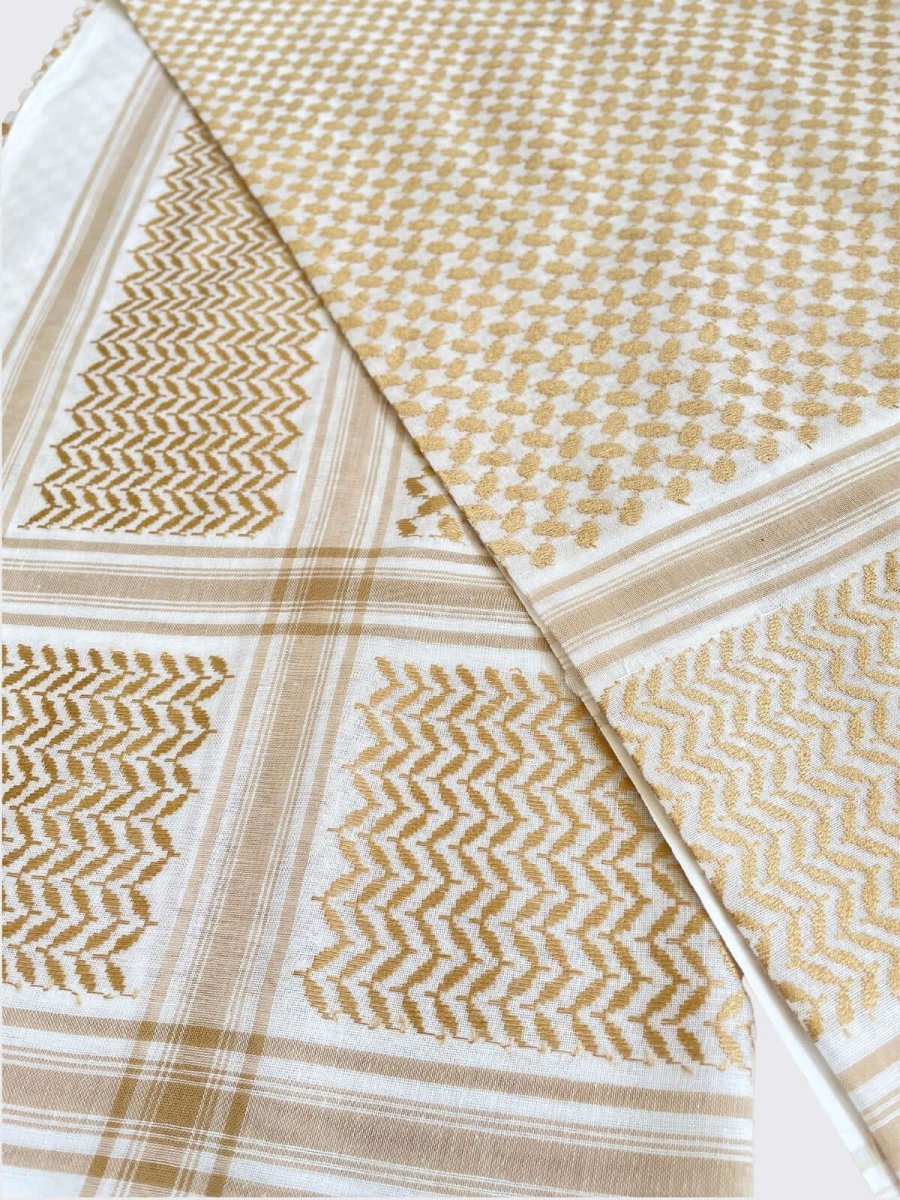 Unisex Golden Brown and White Keffiyeh Scarf