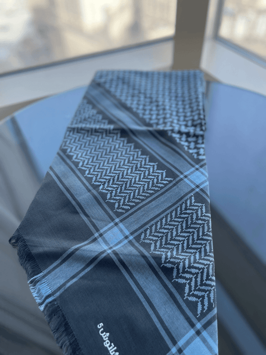 Unisex Grey and Blue Keffiyeh Scarf