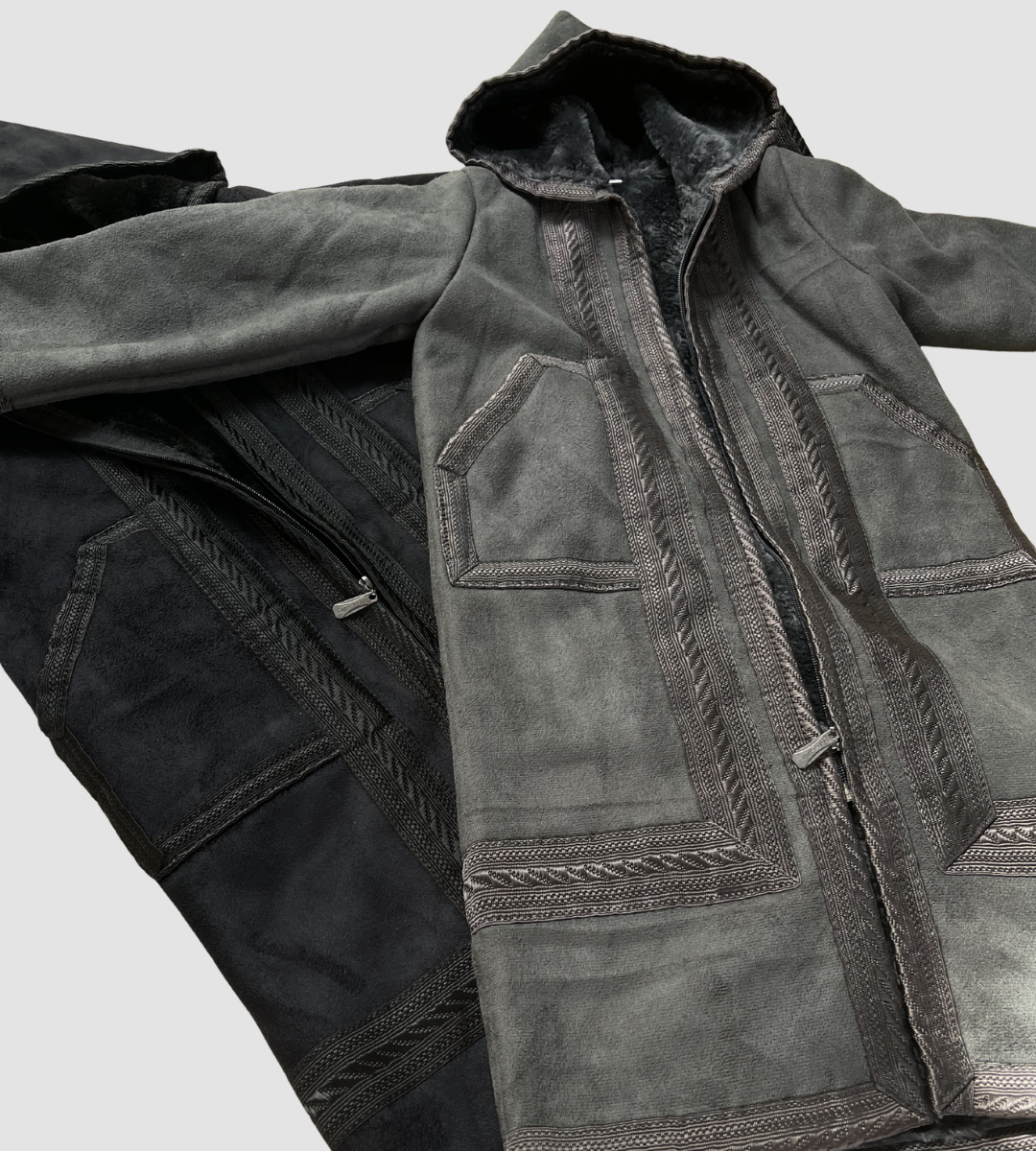 معطف فرو فروة سوري بني غامق