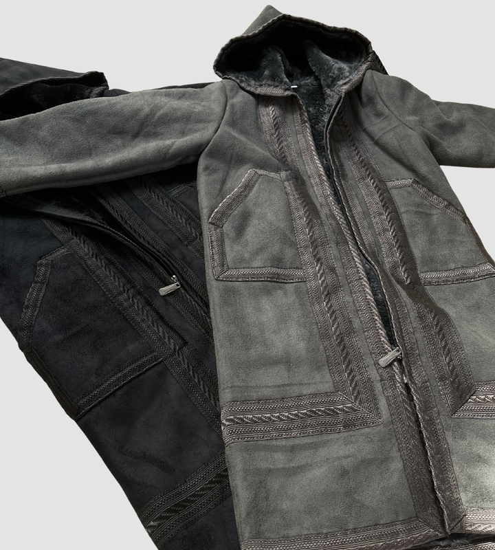 معطف فرو فروة سوري بني غامق