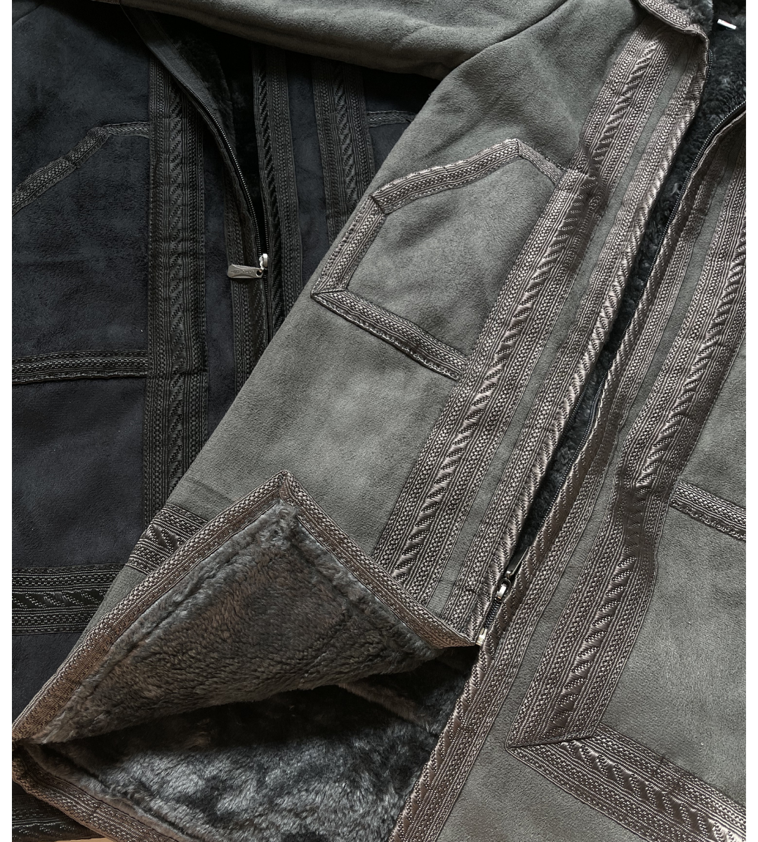 معطف فرو فروة سوري بني غامق