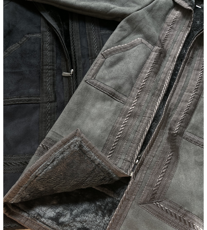 معطف فرو فروة سوري بني غامق