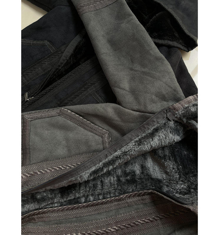 معطف فرو فروة سوري بني غامق