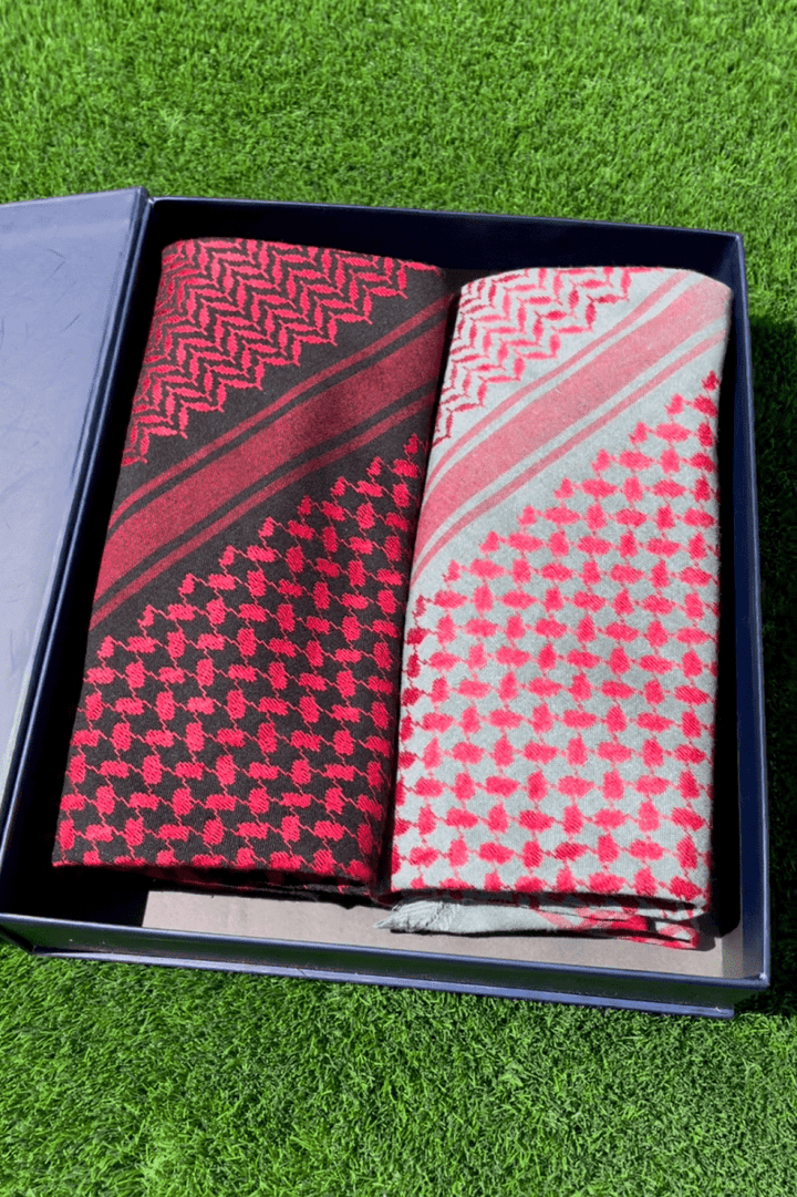 Crimson 2 Piece Medium Weight Keffiyeh Scarf Set Unisex