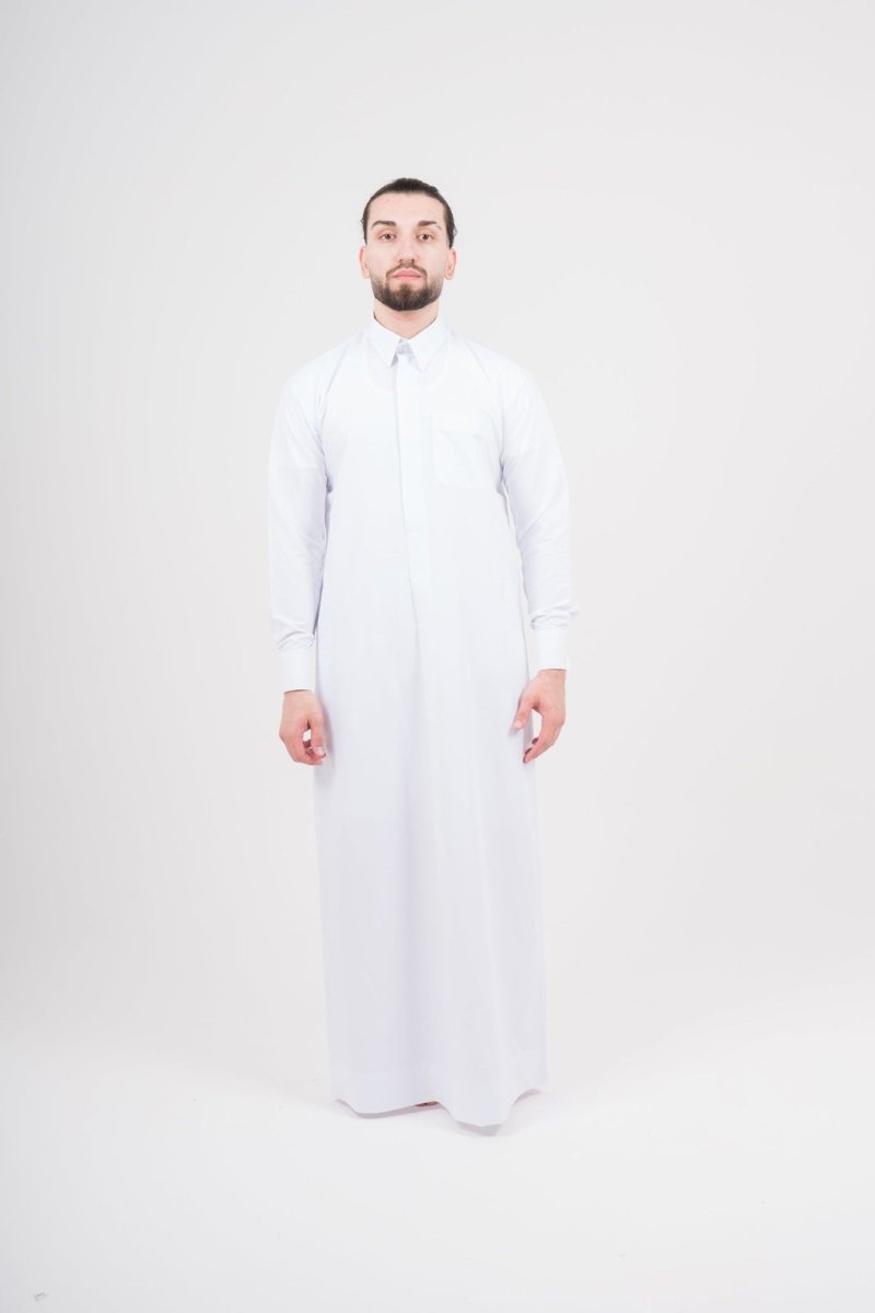 Mens White Cashmere Wool Qatari Thobe