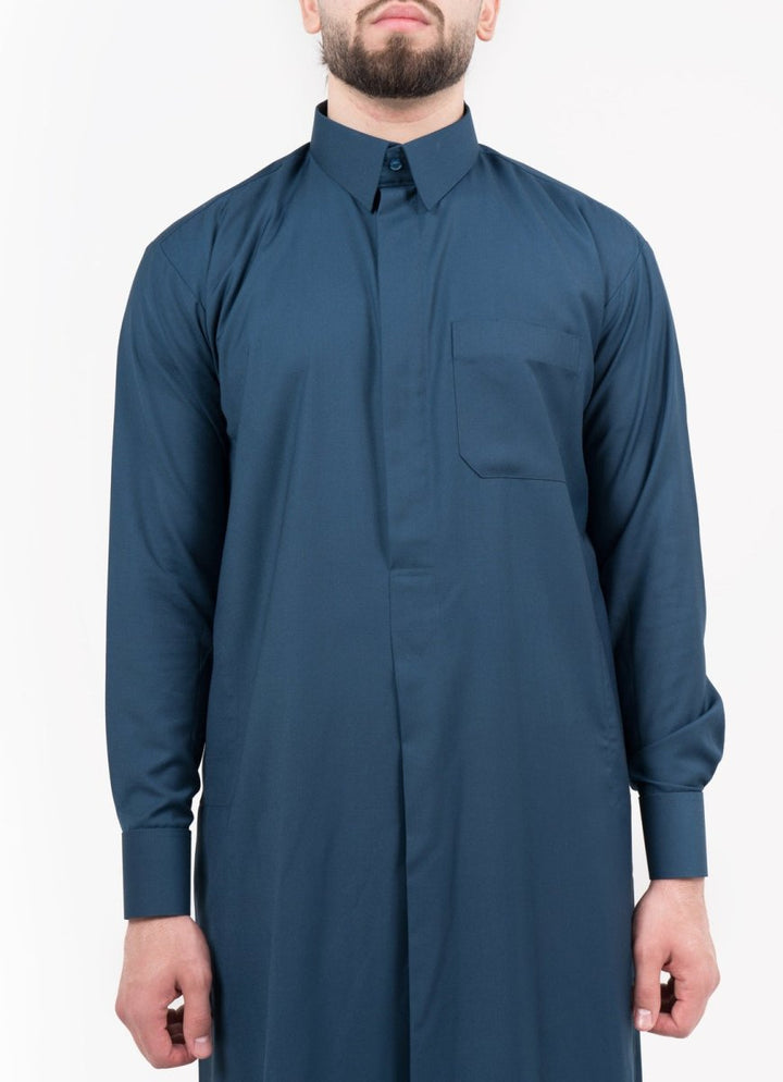 Mens Aqua Cashmere Wool Qatari Thobe