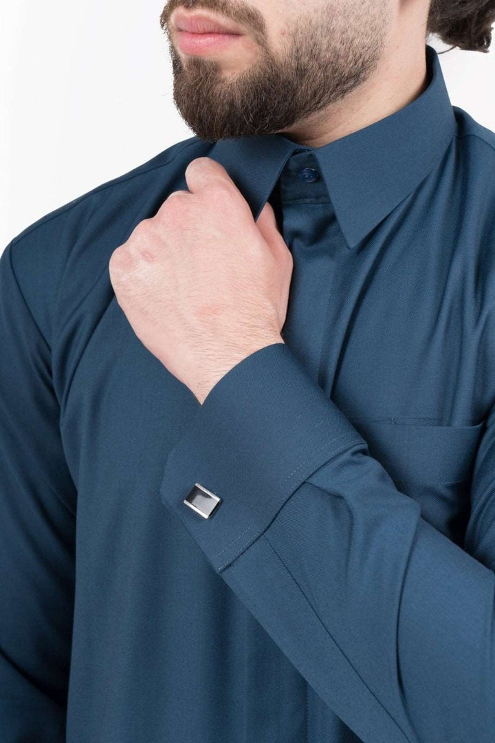 Mens Aqua Cashmere Wool Qatari Thobe