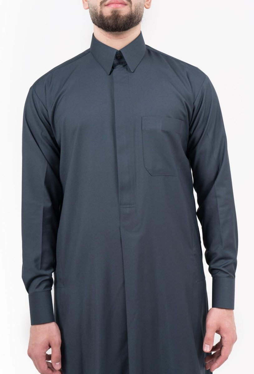 Mens Carbon Cashmere Wool Qatari Thobe