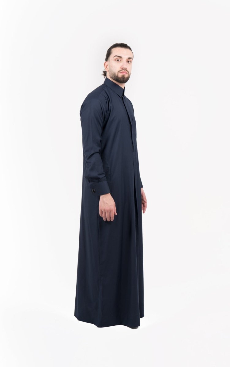 Mens Marine Cashmere Wool Qatari Thobe
