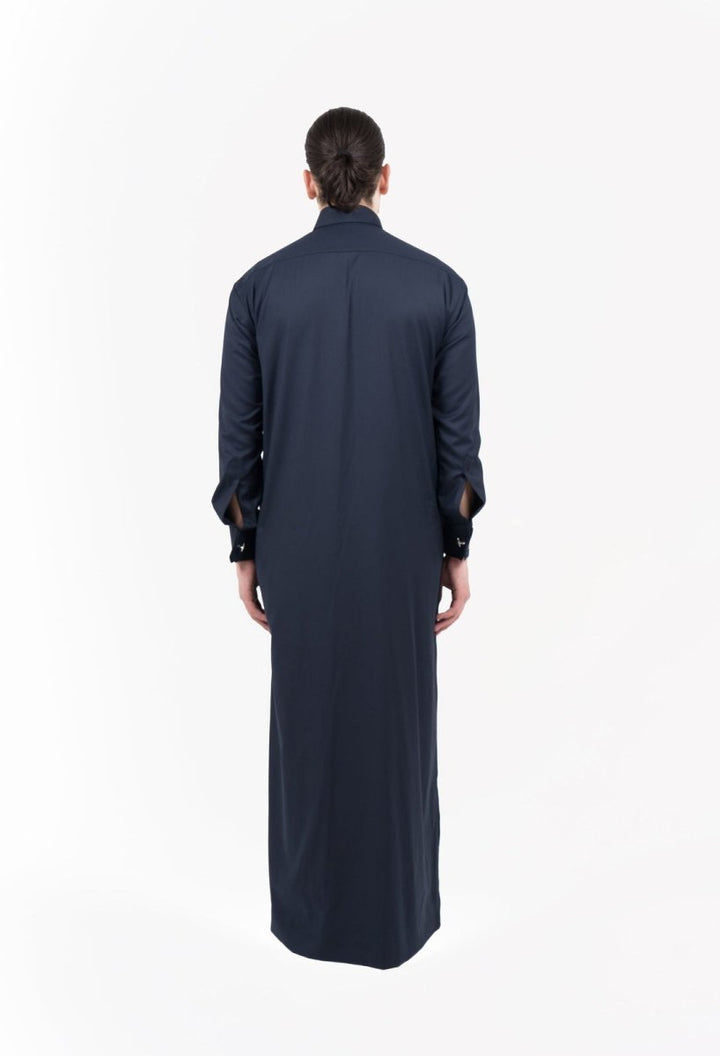 Mens Marine Cashmere Wool Qatari Thobe