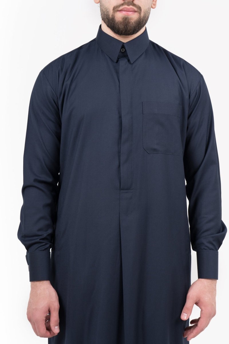 Mens Marine Cashmere Wool Qatari Thobe