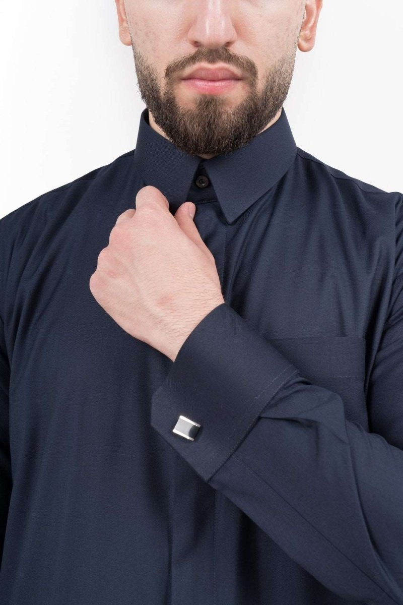 Mens Marine Cashmere Wool Qatari Thobe
