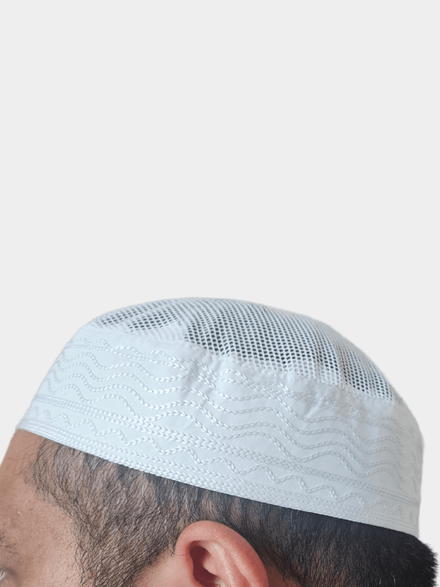 Pain White Topi / Kufi with Mesh Top