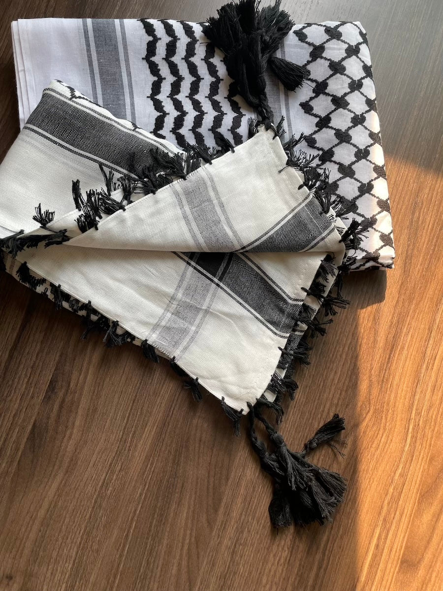 Unisex Black and White Keffiyeh Scarf