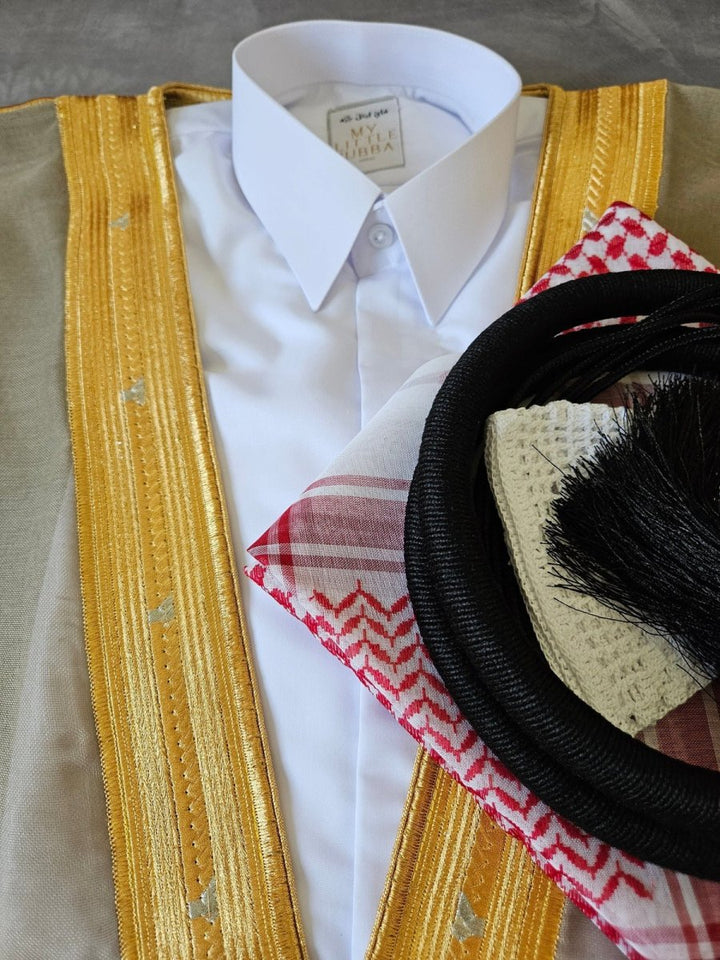 Mens Qatari Thobe 5 Pcs Set Red Shemagh