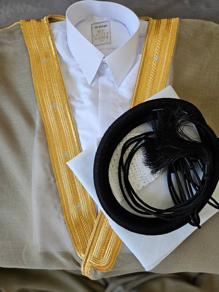 Mens Qatari Thobe 5 Pcs Set White Shemagh