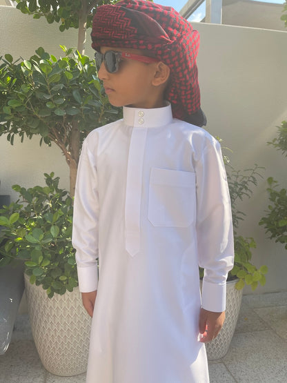 Kids Saudi Embossed White Jubba Thobe