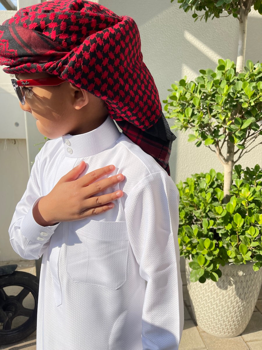 Kids Saudi Embossed White Jubba Thobe