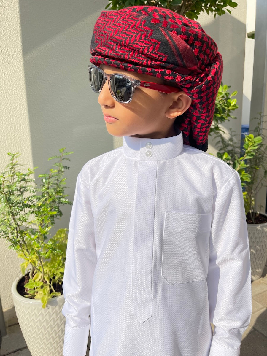 Kids Saudi Embossed White Jubba Thobe