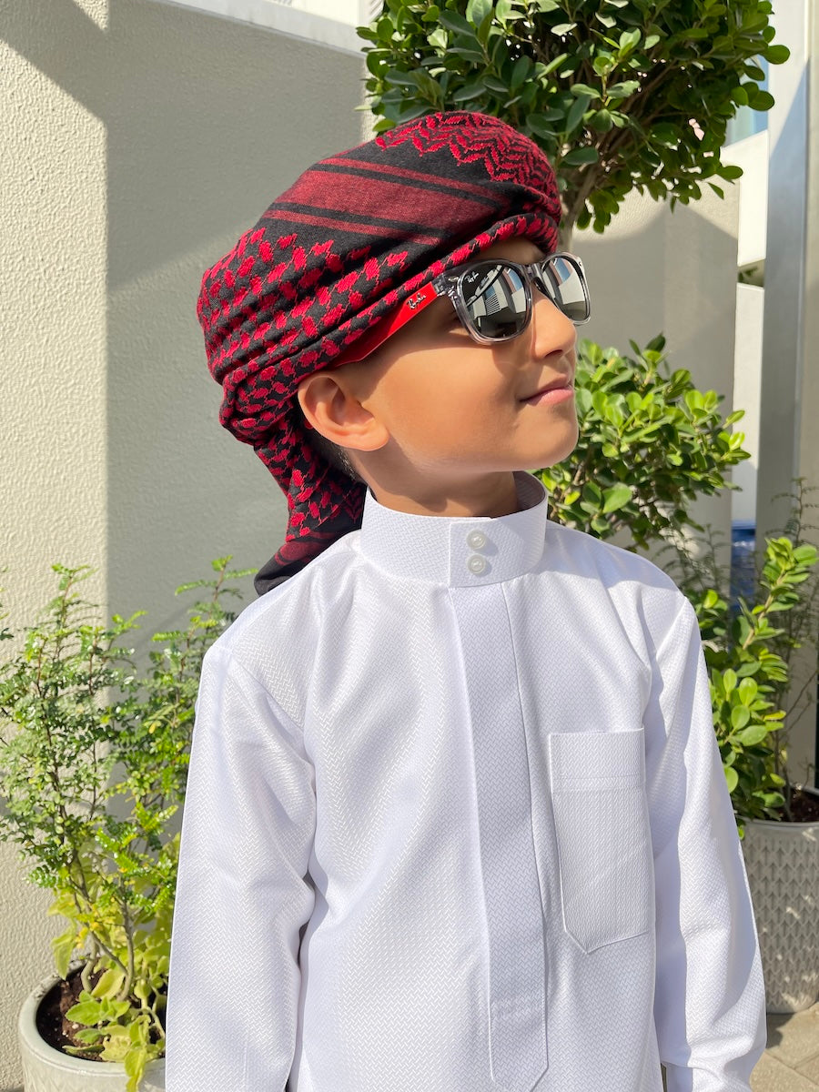 Kids Saudi Embossed White Jubba Thobe