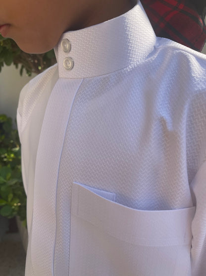 Kids Saudi Embossed White Jubba Thobe