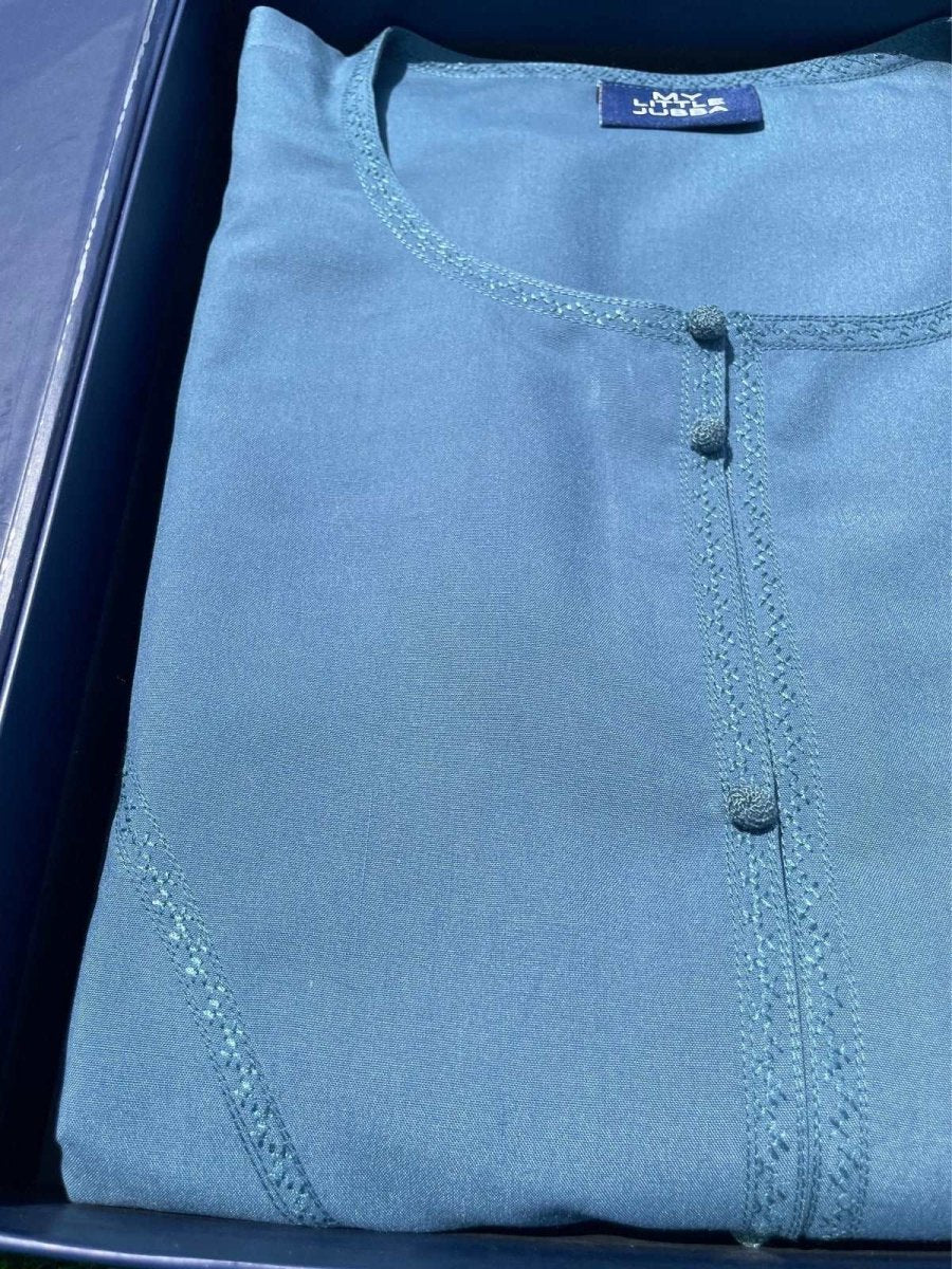 Mens Ice Blue Omani Short Sleeve Thobe Jubba