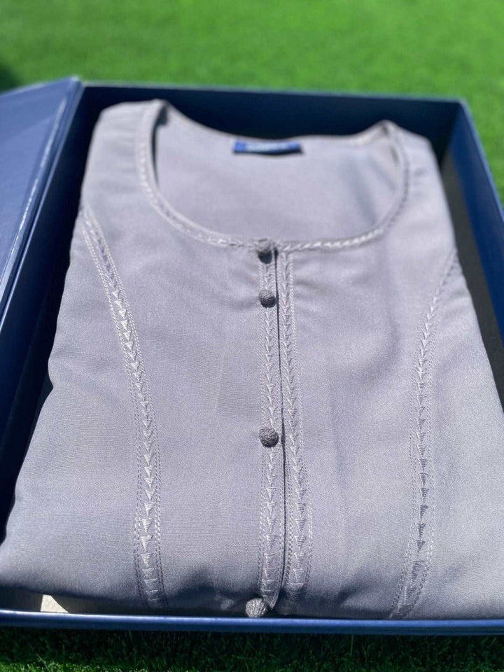 Mens Artichoke Grey Omani Short Sleeve Thobe