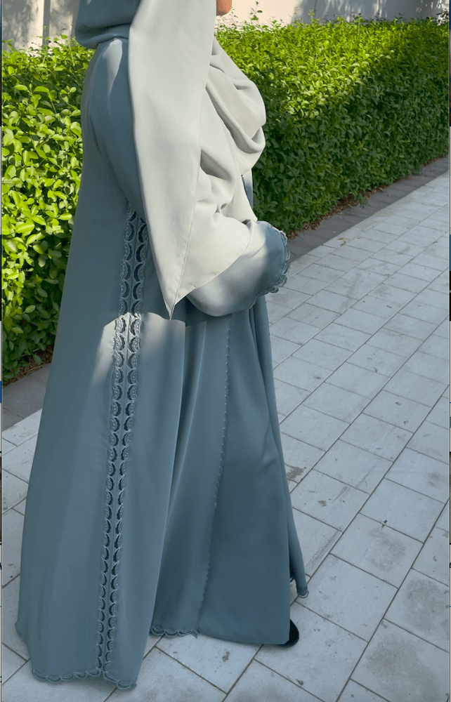 Mint Green Embroidery Abaya with Intricate Bead Detailing