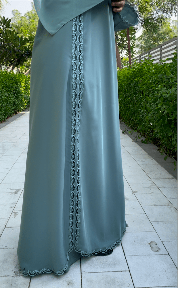 Mint Green Embroidery Abaya with Intricate Bead Detailing