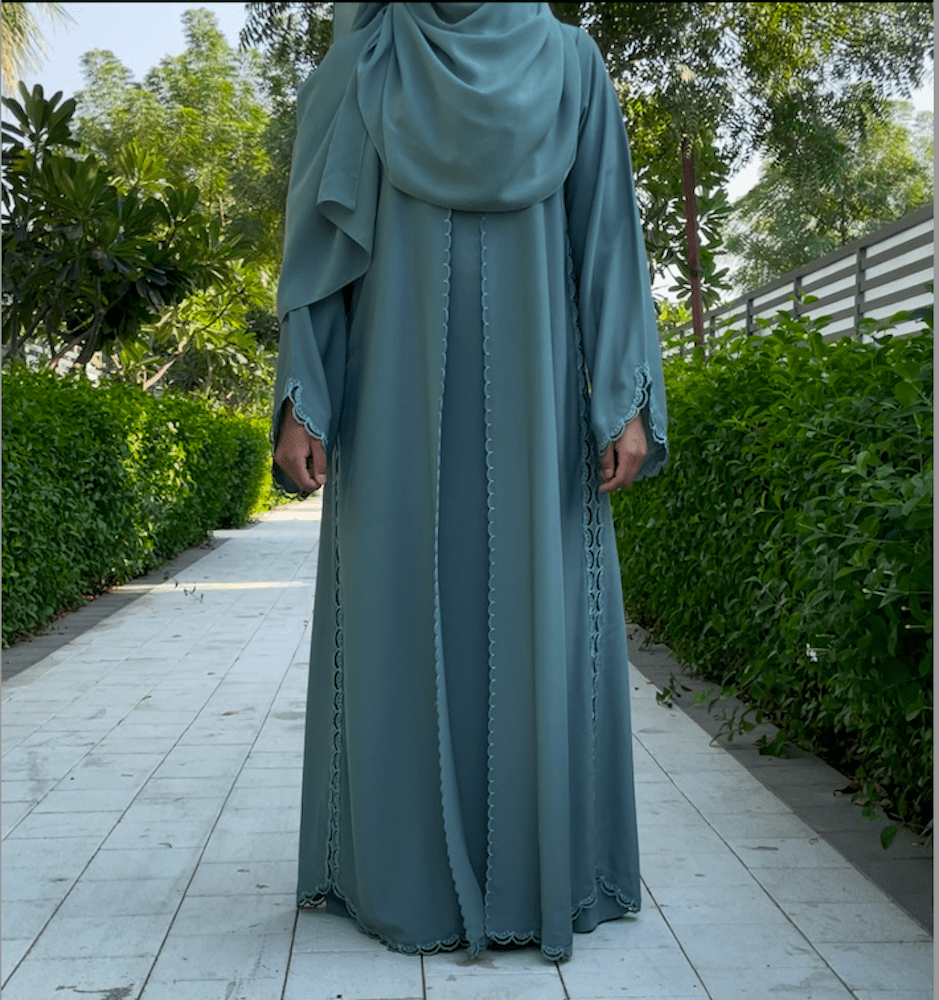 Mint Green Embroidery Abaya with Intricate Bead Detailing