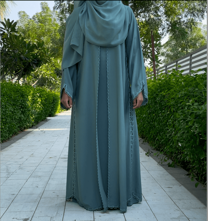 Mint Green Embroidery Abaya with Intricate Bead Detailing